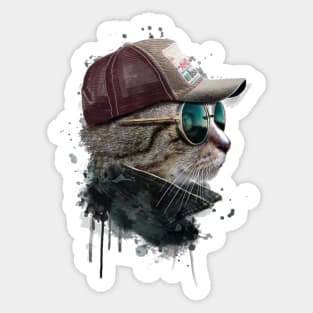 Stylish cat with sun hat Sticker